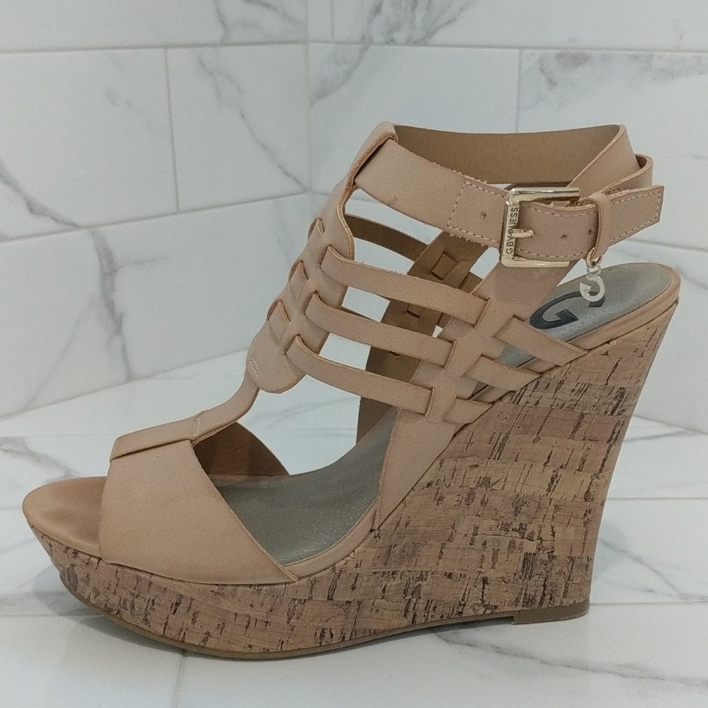 G by Guess nude sandal wedge heel